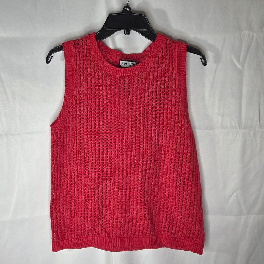 Sam & Jess Open-Knit Crochet Crewneck Sweater, Large